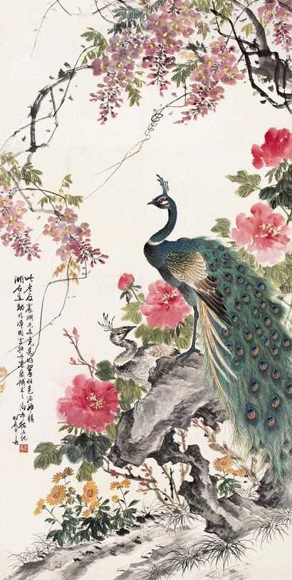 蔡铣 孔雀 立轴